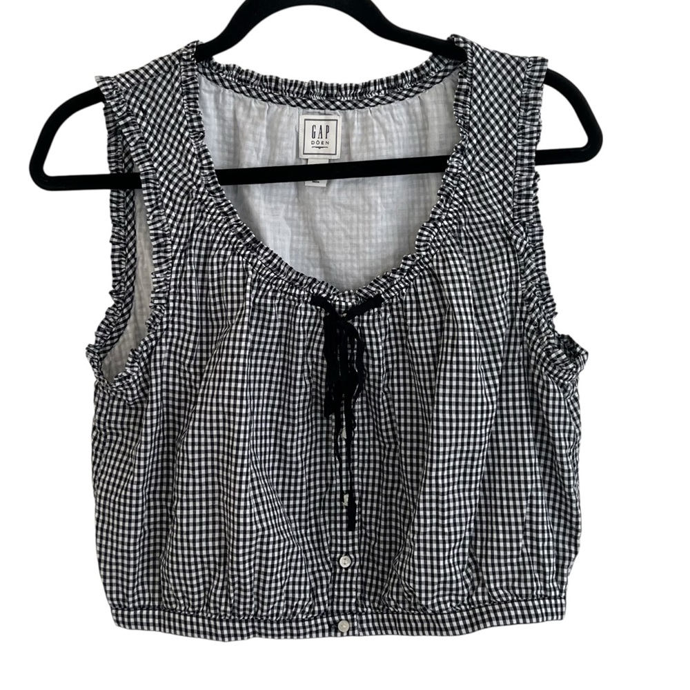GAP Black & White Gingham Tie-Front Sleeveless Top